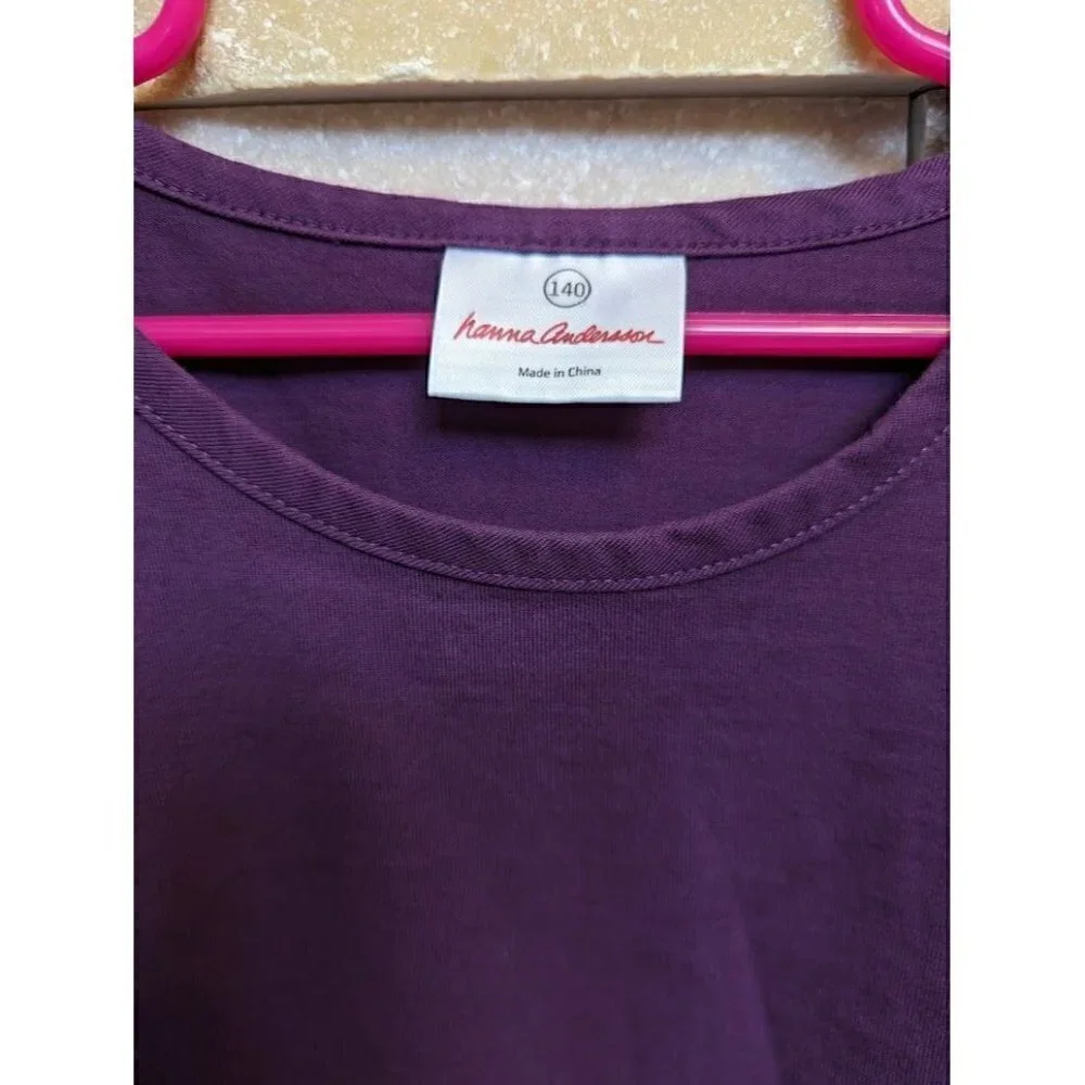 Hanna Andersson Long Sleeve Purple Dress w/ Pockets Yellow Bow Girls Size 8